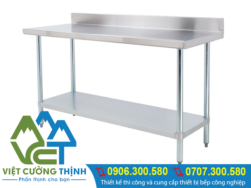 Bàn inox 1 tầng có gáy, bàn ăn inox, bàn sơ chế inox của Việt Cường Thịnh.