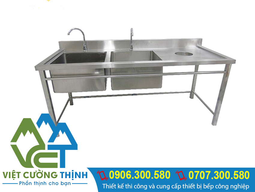 Chậu rửa đôi có lổ xả rác