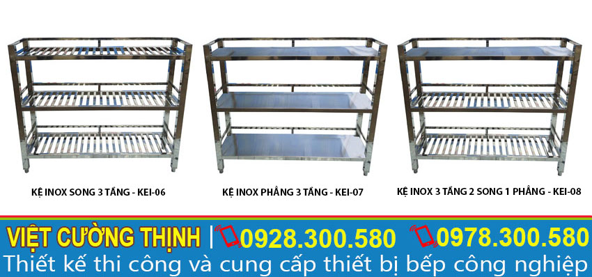 Bộ 3 kệ bếp inox 3 tầng kệ song sản xuất Việt Cường Thịnh.