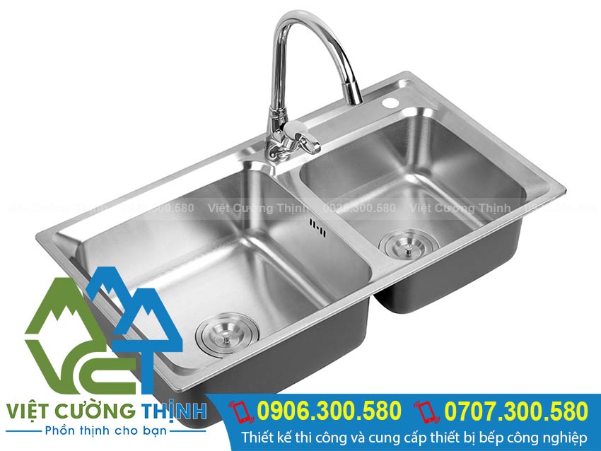 Chậu rửa công nghiệp | chậu rửa chén inox 2 ngăn | chậu rửa bát 2 ngăn