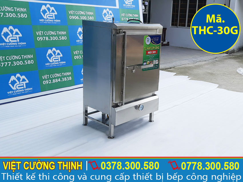 Tủ nấu cơm công nghiệp, Tủ nấu cơm 30kg bằng gas, Tủ hấp cơm inox công nghiệp sản xuất Inox Việt Cường Thịnh.