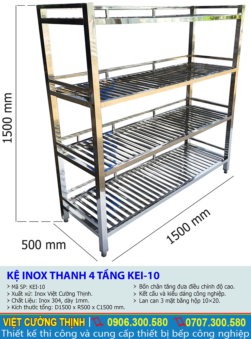 Kích thước kệ bếp inox 4 tầng