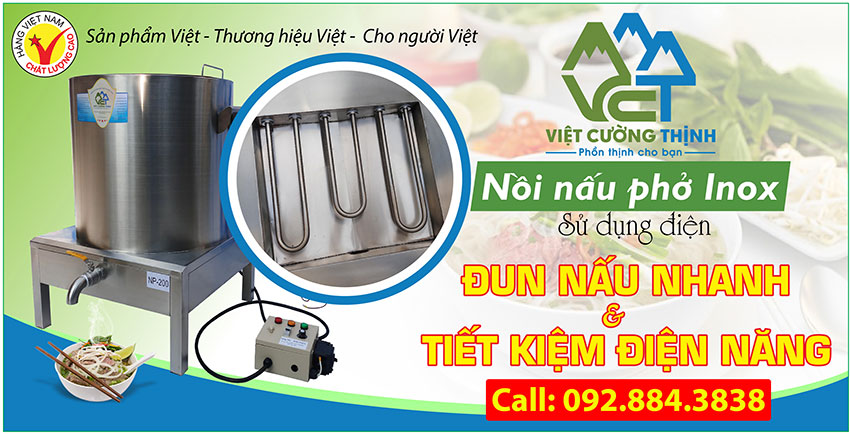 Bộ nồi nấu phở bằng điện, nồi nấu nước lèo bằng điện , nồi hầm xương bằng điện sản xuất Việt Cường Thịnh.