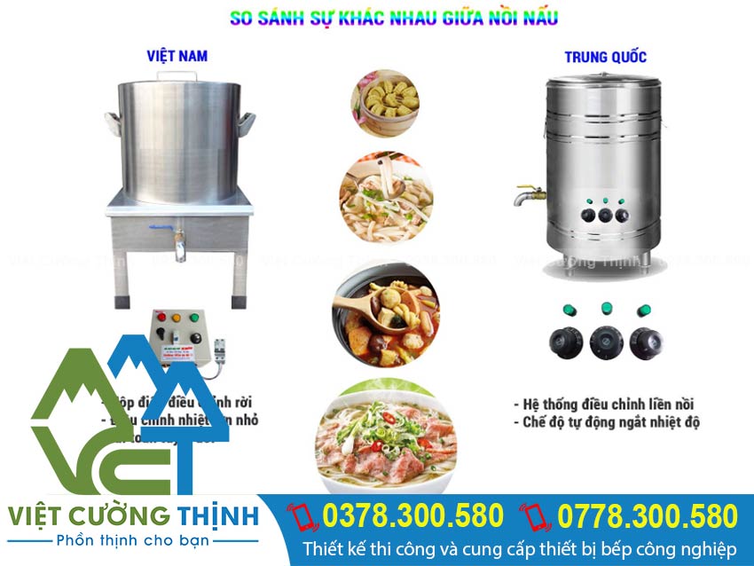 Soa sánh nồi nấu phở trung quốc với nồi nấu phở bằng điện Việt Nam