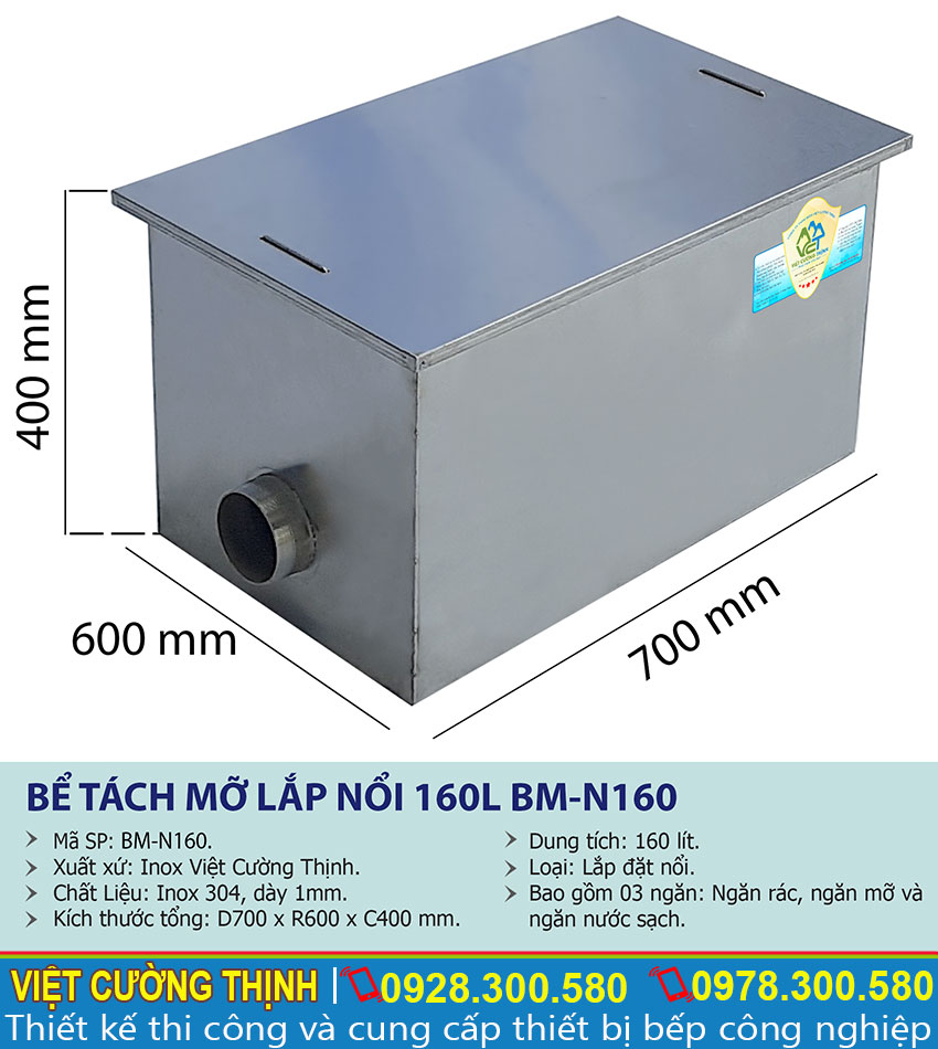 Thông số kỹ thuật Bể tách mỡ inox | bẫy mỡ | bẫy mỡ inox| bể tách dầu mỡ inox |bể tách mỡ