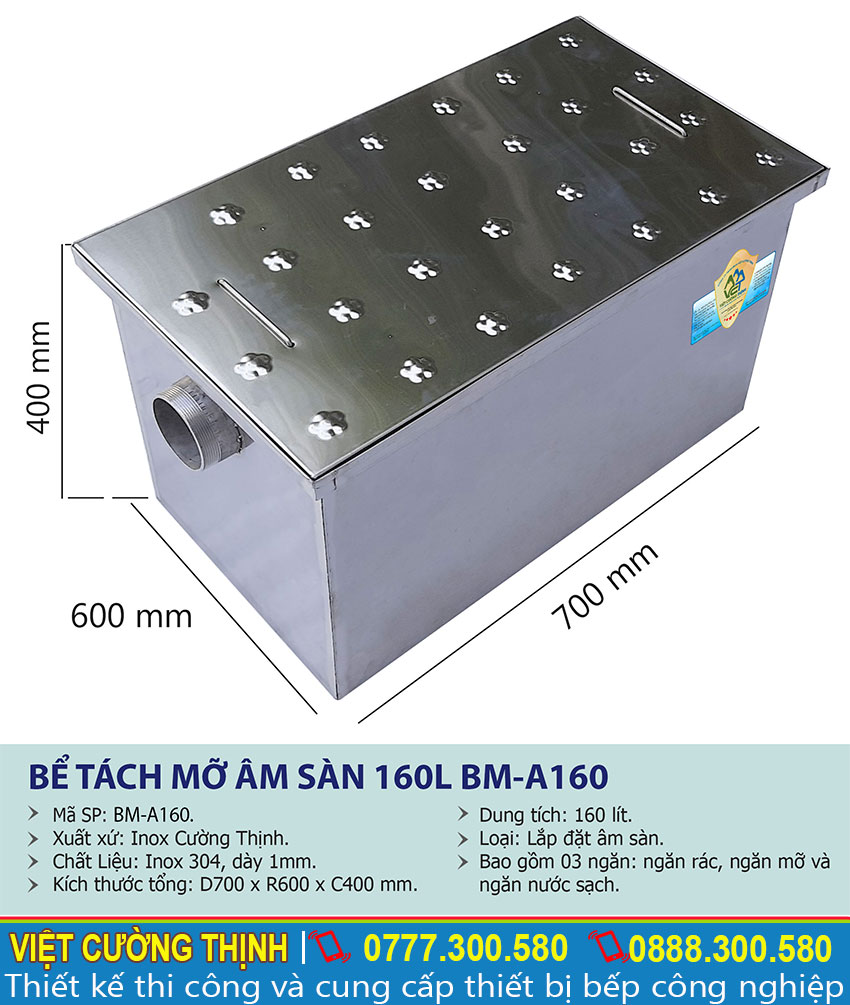 Thông số kỹ thuật Bể tách mỡ inox | bẫy mỡ | bẫy mỡ inox| bể tách dầu mỡ inox |bể tách mỡ