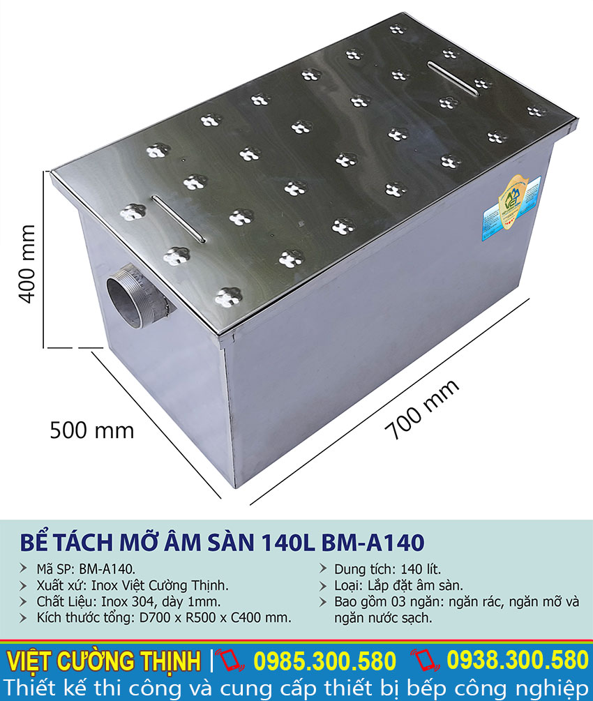 Thông số kỹ thuật Bể tách mỡ inox | bẫy mỡ | bẫy mỡ inox| bể tách dầu mỡ inox |bể tách mỡ