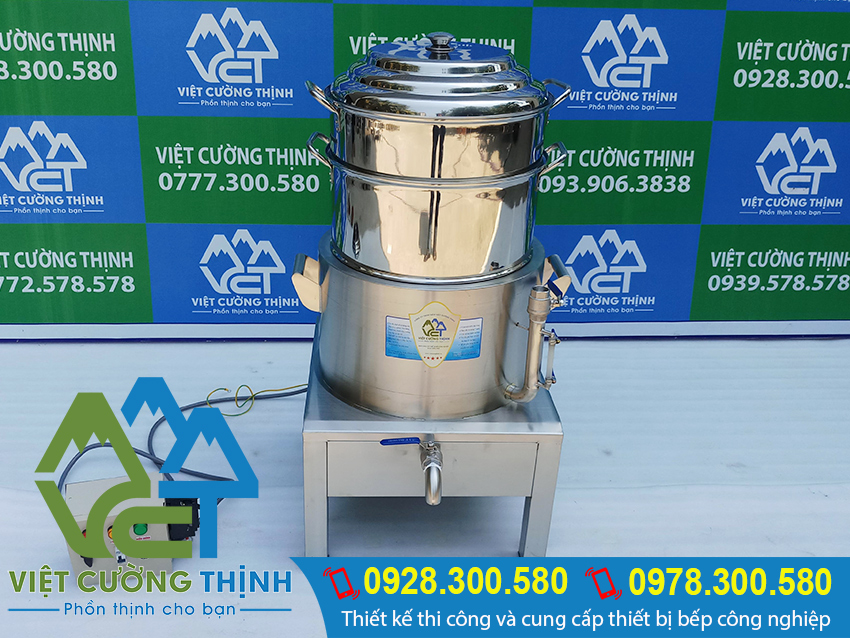 Nồi hấp bánh bao bằng điện 2 tầng inox D500 sản xuất Inox Việt Cường Thịnh.