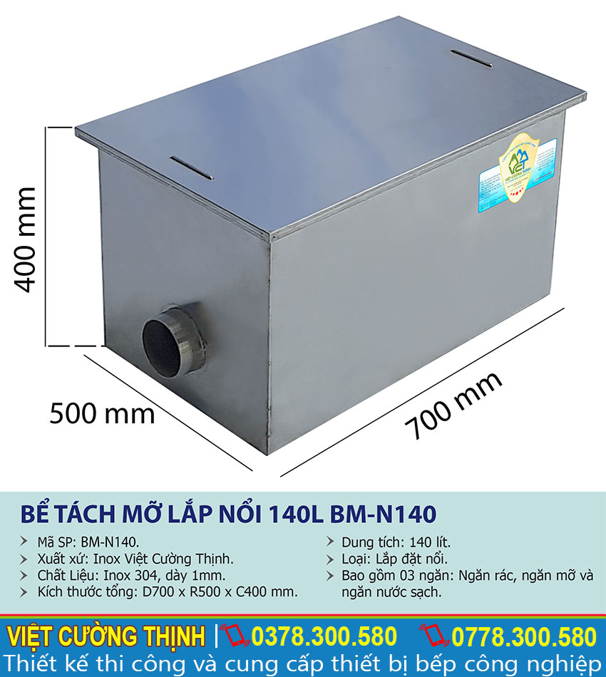 Thông số kỹ thuật Bể tách mỡ inox | bẫy mỡ | bẫy mỡ inox| bể tách dầu mỡ inox |bể tách mỡ