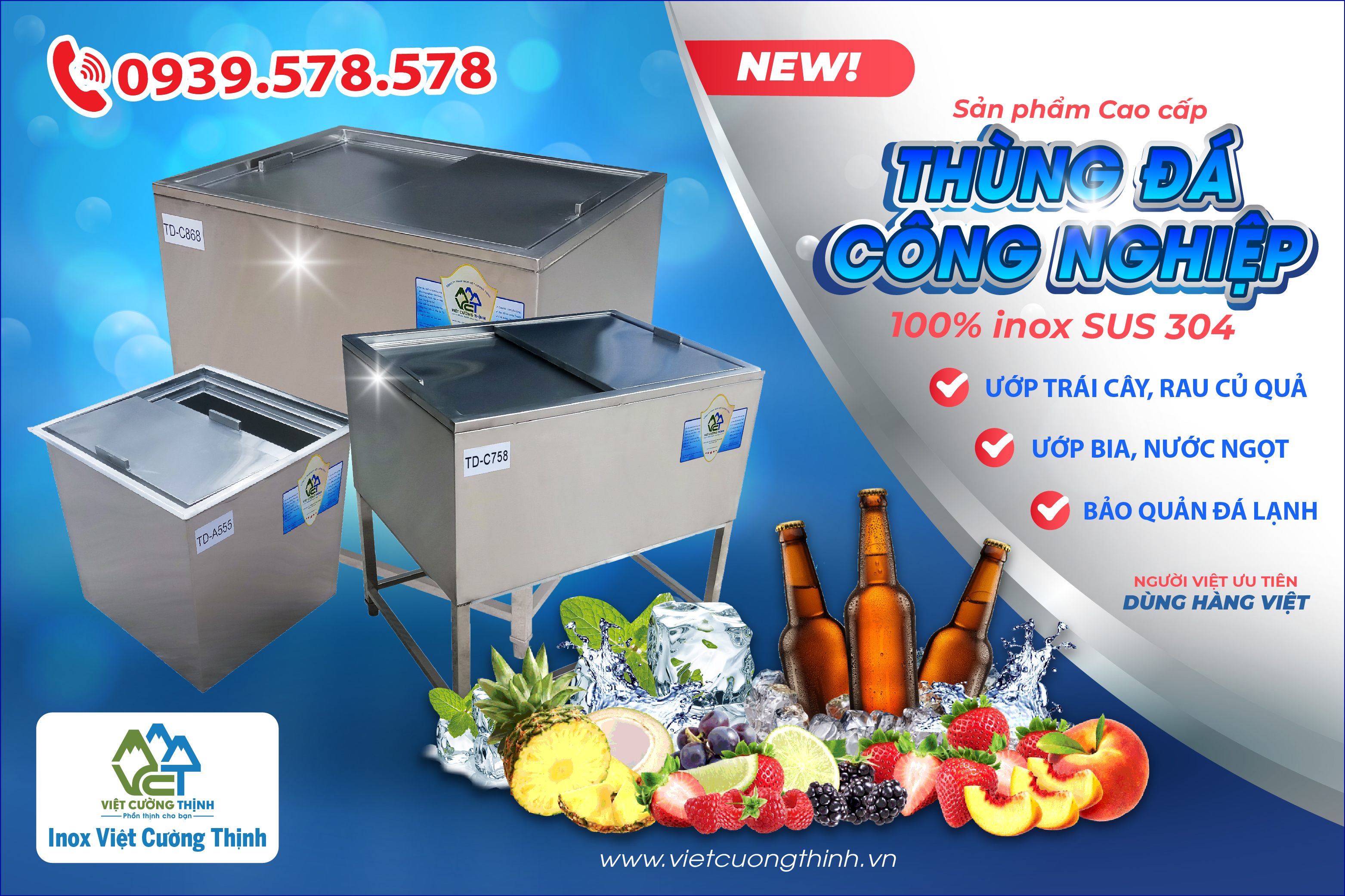 thùng đá inox, thùng chứa đá inox