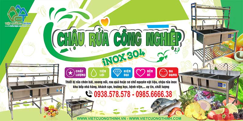 Mua ngay chậu rửa inox, bồn rửa chén inox 1 ngăn có chân, chậu rửa công nghiệp giá tốt tại Việt Cường Thịnh.