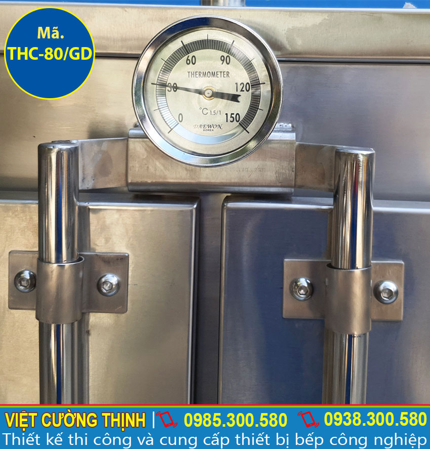 Đồng hồ đo nhiệt độ tích hợp trong tủ nấu cơm công nghiệp 80 kg bằng gas và điện
