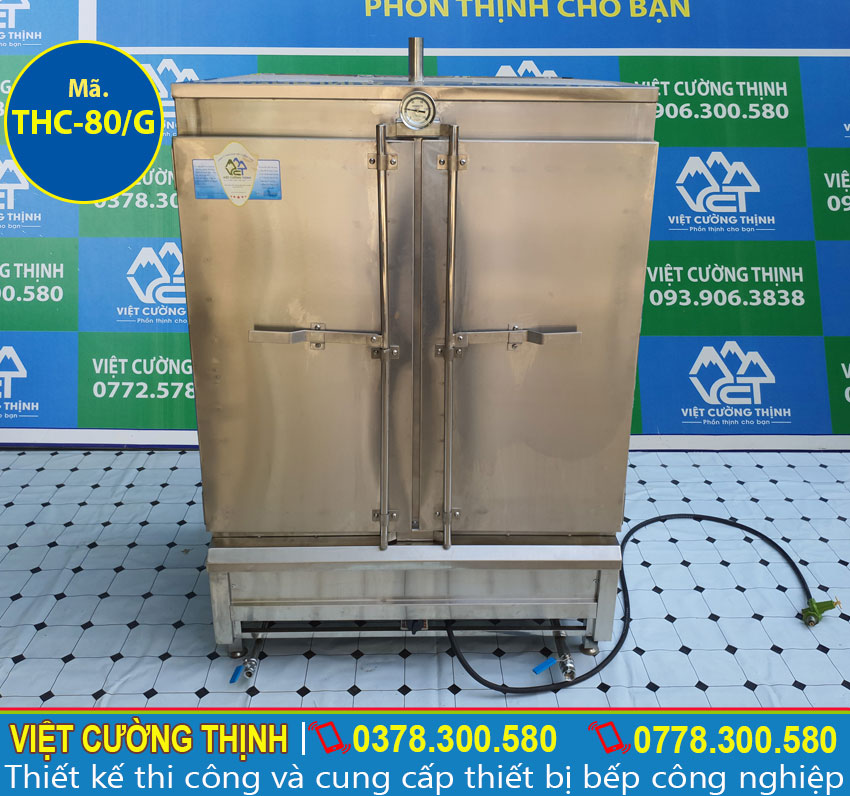 Mẫu tủ hấp cơm công nghiệp | Tủ nấu cơm công nghiệp 80 kg sử dụng gas sản xuất Việt Cường Thịnh.