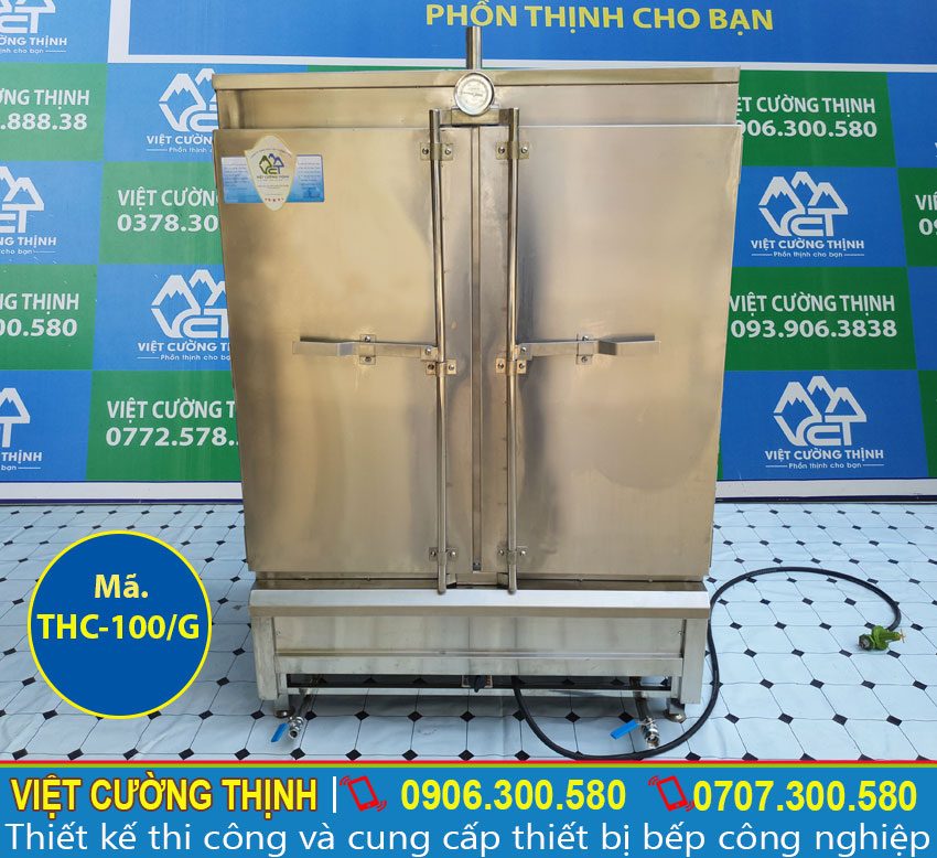 Mẫu tủ nấu cơm bằng gas 100 kg, Tủ hấp cơm bằng gas 100 kg sản xuất Việt Cường Thịnh.