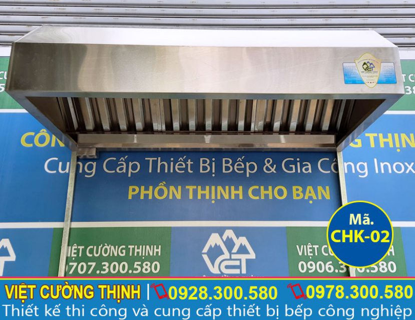 Chụp hút mùi inox, chụp hút khói bếp gia đình, chụp hút khói nhà hàng dài 1m5 sản xuất Inox Việt Cường Thịnh.