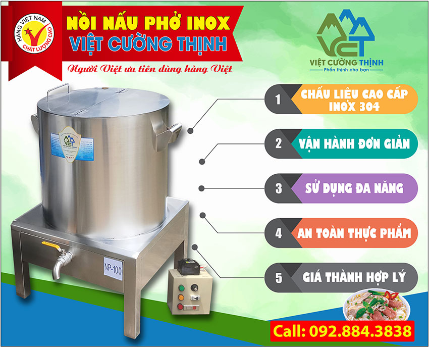 Những ưu điểm vượt trội của nồi nấu hũ tiếu bằng điện, nồi hầm xương bằng điện, nồi điện nấu phở sản xuất Inox Việt Cường Thịnh.