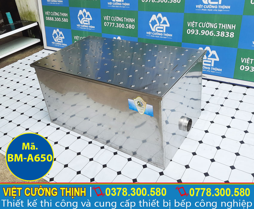 Kiểu dáng bẫy mỡ , bể tách mỡ inox âm sàn sản xuất Inox Việt Cường Thịnh.