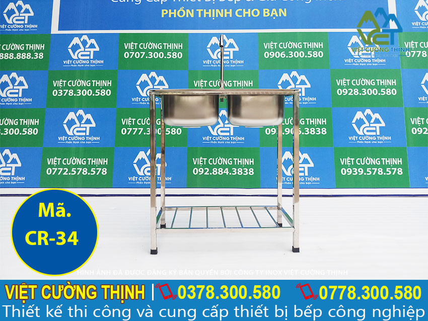 Chậu rửa đôi inox gia đình có chân, bồn rửa 2 hộc có chân sản xuất Inox Việt Cường Thịnh.
