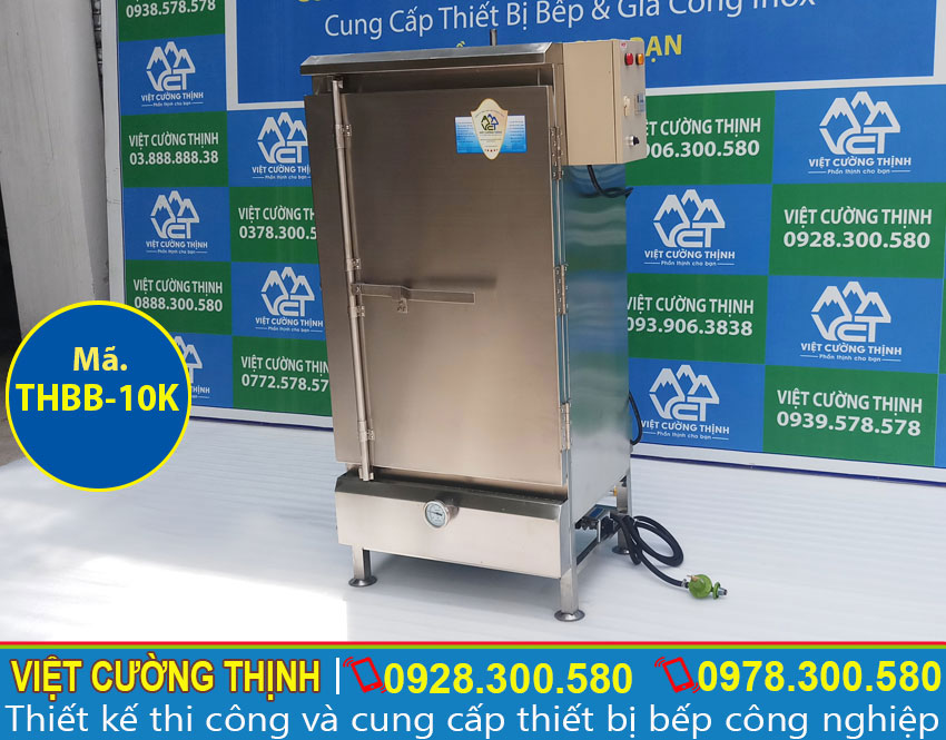 Mẫu tủ hấp bánh bao công nghiệp 10 khay sử dụng điện và gas sản xuất Inox Việt Cường Thịnh.