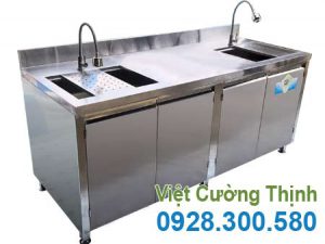 Mẫu tủ đựng chén bát inox có bồn rửa sản xuất Inox Việt Cường Thịnh.