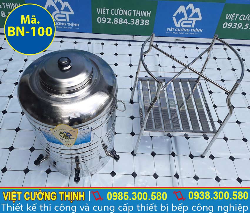 Chi tiết chân kệ bình nước inox 100l 1 lớp inox 304 không cách nhiệt.