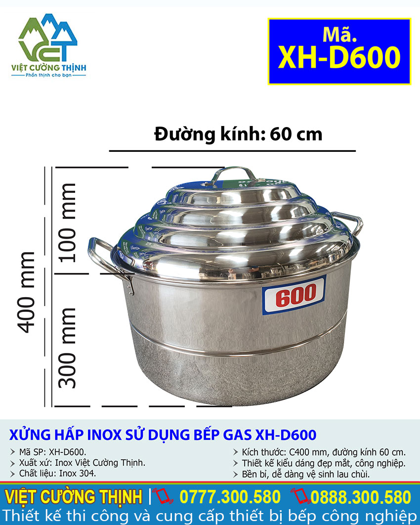 Thông số kỹ thuật của Xửng Hấp Inox 304 Size 600 XH-D600